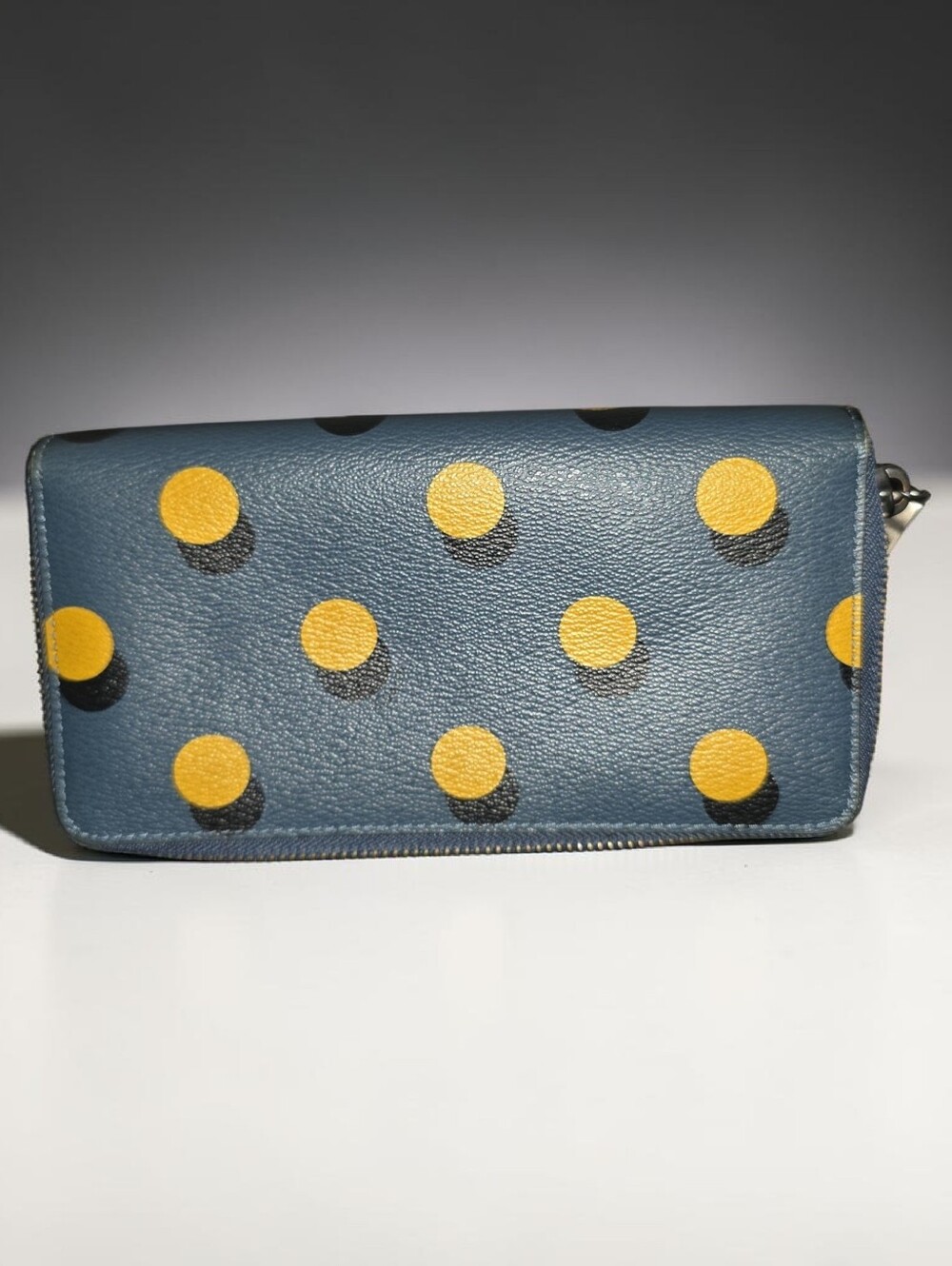 EUC Coach Navy Wallet with Yellow Polka Dots - Picture 2 of 2
